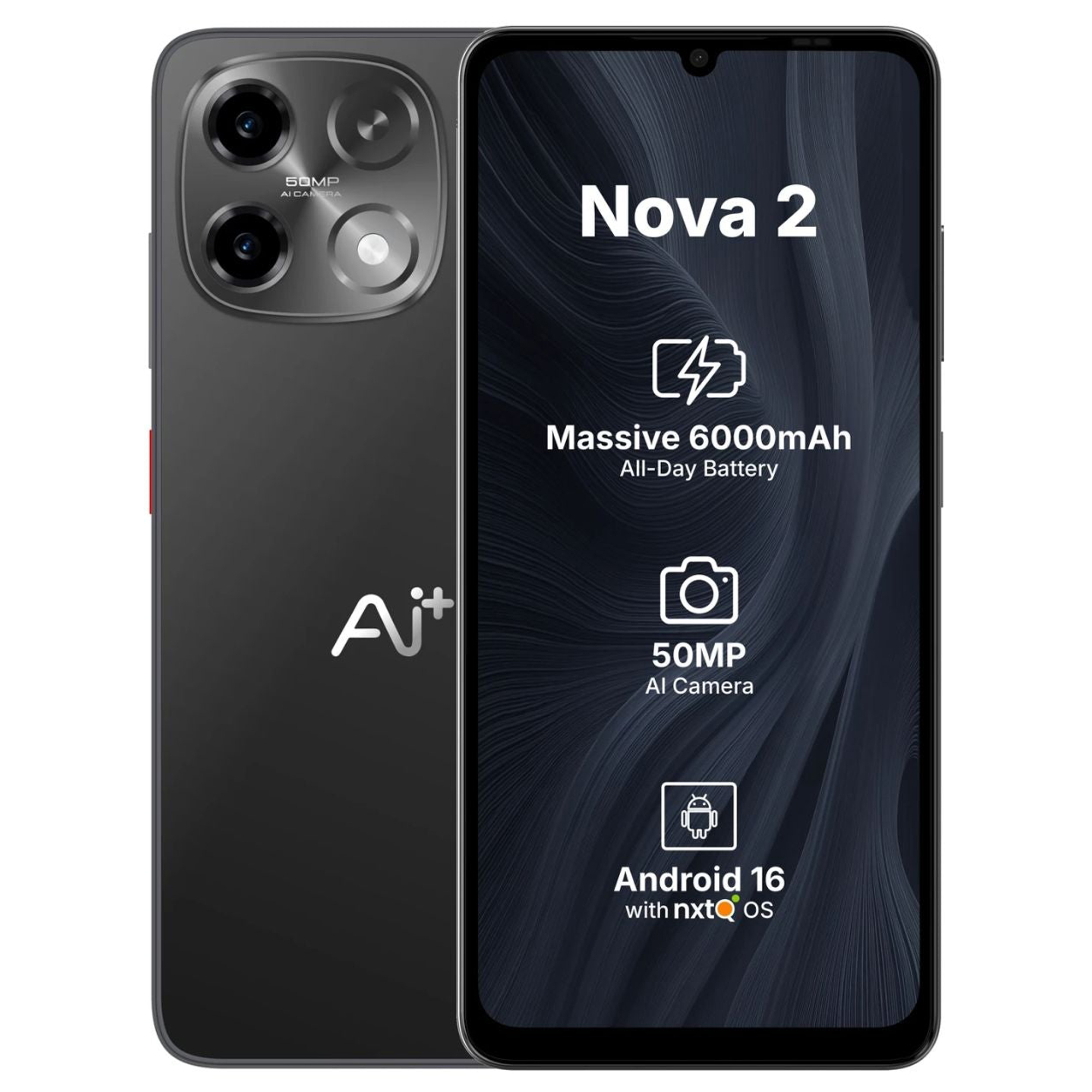 Ai+ Phone Nova 2 - 4GB RAM & 64GB | Black Color model AI+ NOVA-2 0B front view - GharOne Nepal
